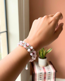 Silver Daisy & Pink Beads Bracelet