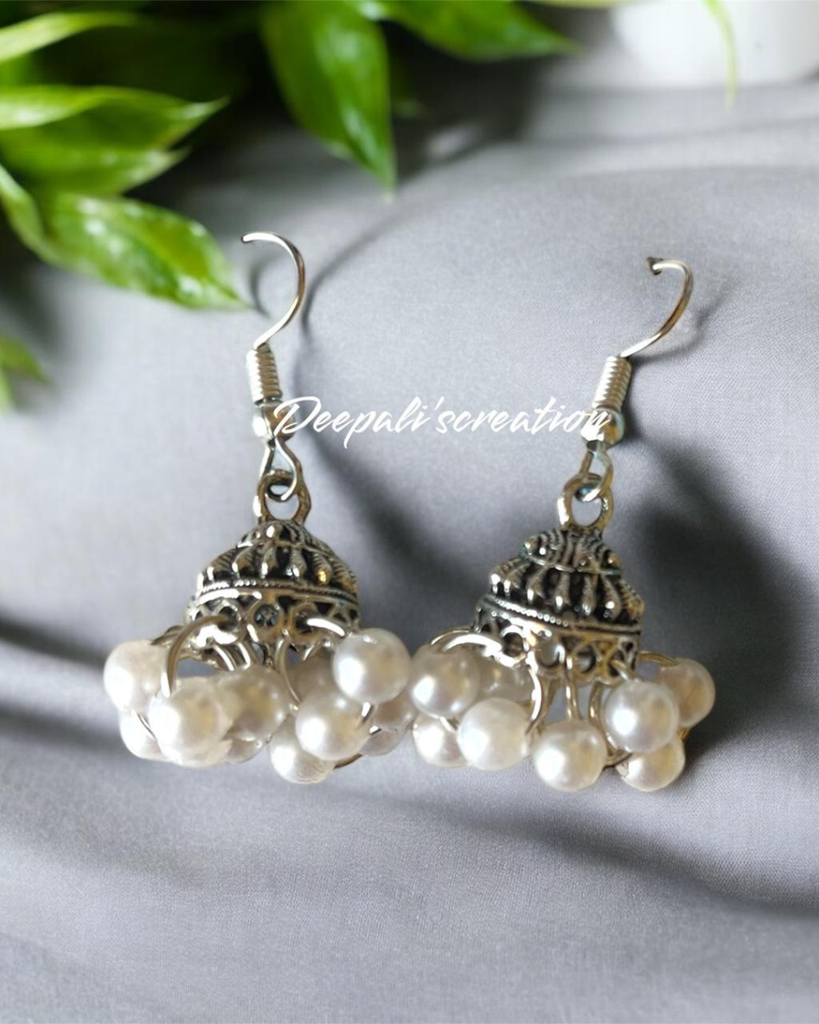 White Beads Jhumki  Earrings
