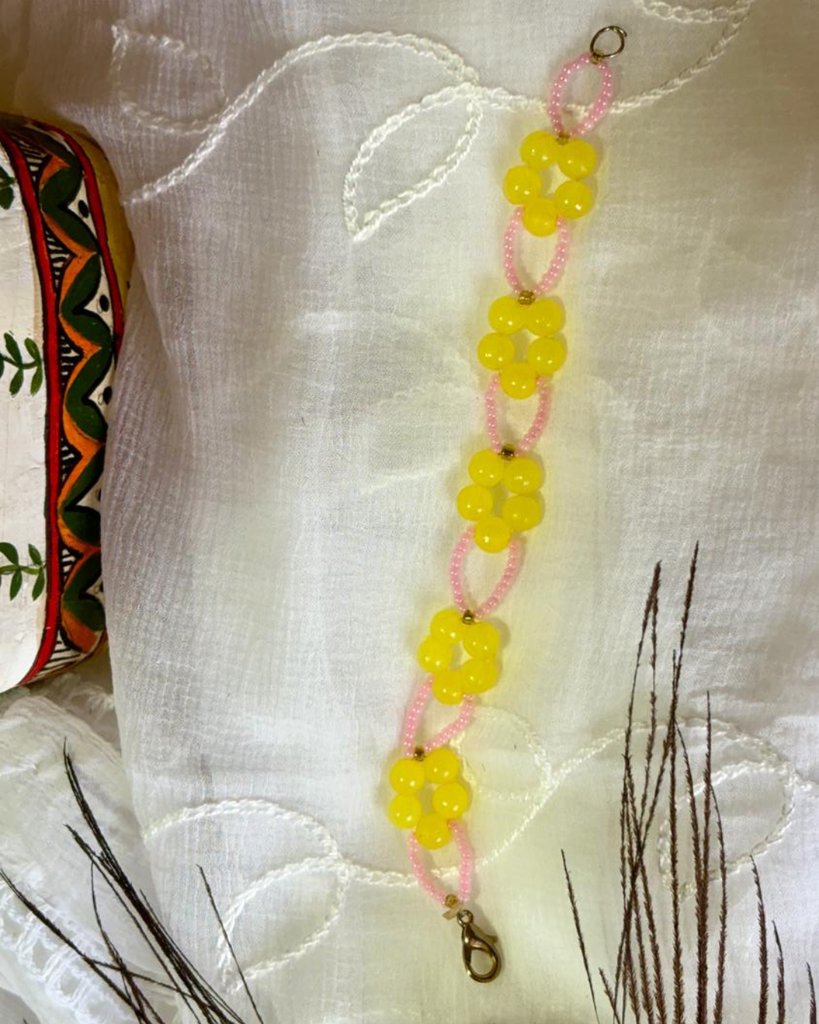Yellow and Pink Beads Bracelet
