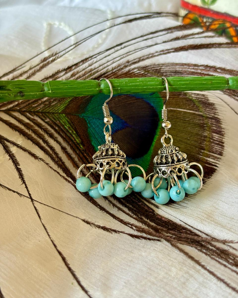 Blue Beads Jhuki Earrings