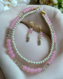 Pink and white Double  Layered  Necklace set