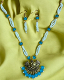 Blue Beaded Peacock Pendent Necklace