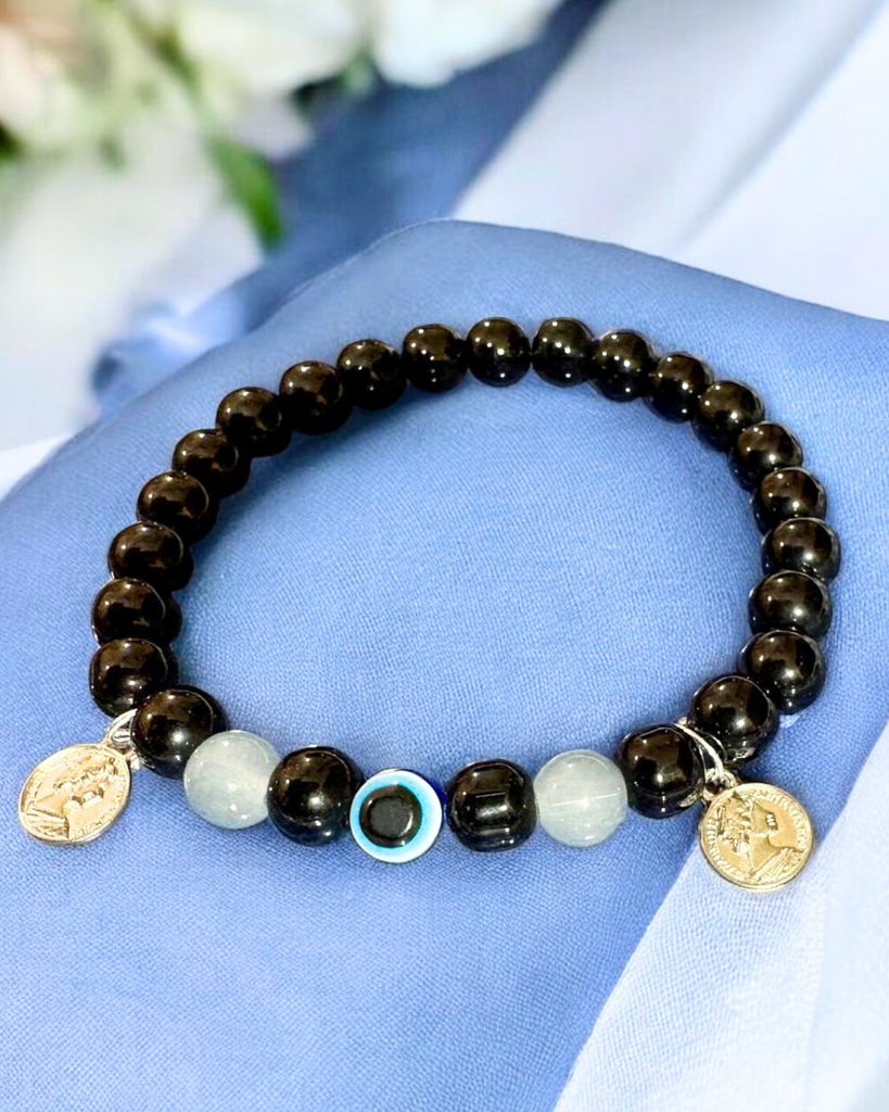 Black  Beads Evil Eye  Bracelet