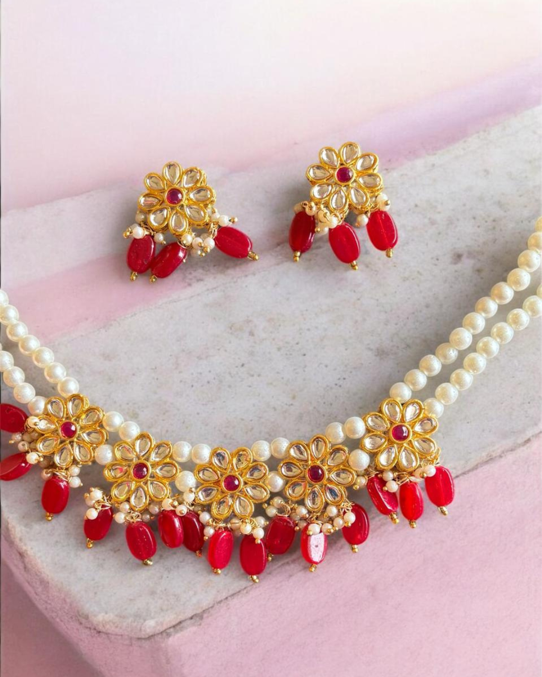 Red Kundan   Necklace